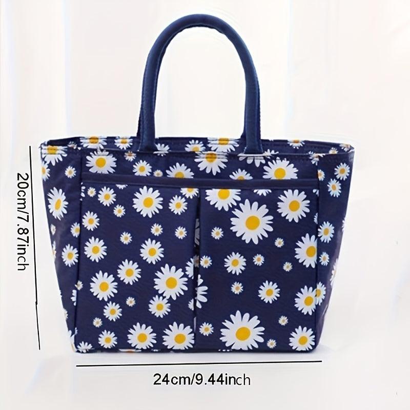 2 Pack Daisy Print Insulated Lunch Bag Bento Box Tote Square Hand Washable