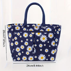 2 Pack Daisy Print Insulated Lunch Bag Bento Box Tote Square Hand Washable