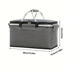 Quick Fold Picnic Basket Insulation Bag Aluminum Foil Lined Storage Basket