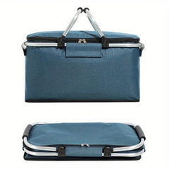 Quick Fold Picnic Basket Insulation Bag Aluminum Foil Lined Storage Basket
