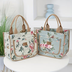 Large Insulated Lunch Bag Floral Print for Work Picnic Travel Hand Washable