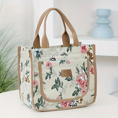 Large Insulated Lunch Bag Floral Print for Work Picnic Travel Hand Washable