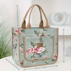 Large Insulated Lunch Bag Floral Print for Work Picnic Travel Hand Washable