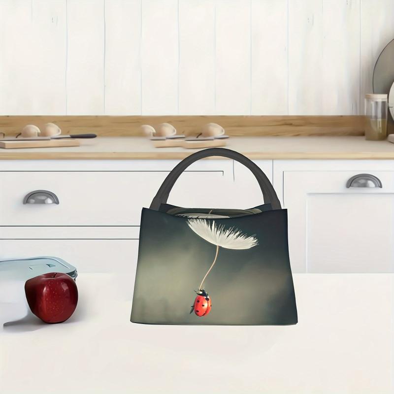 Portable Ladybug Insulated Lunch Bag for School Office Picnics Beach Outings