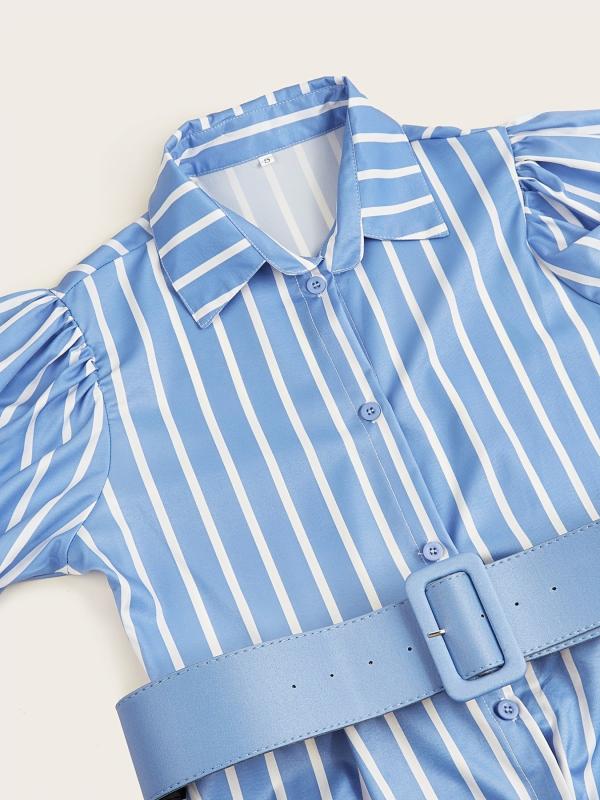 Striped Lace Up Long Dress Short Sleeve V neck Swing Belt Summer Long Dresses