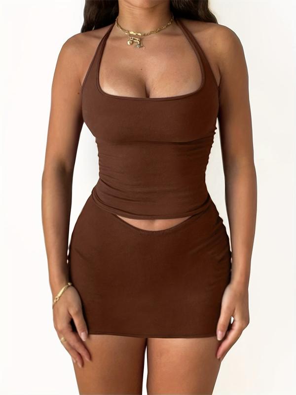 Women's Lace Up Backless Bodycon Crop Skirt Set
