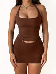 Women's Lace Up Backless Bodycon Crop Skirt Set