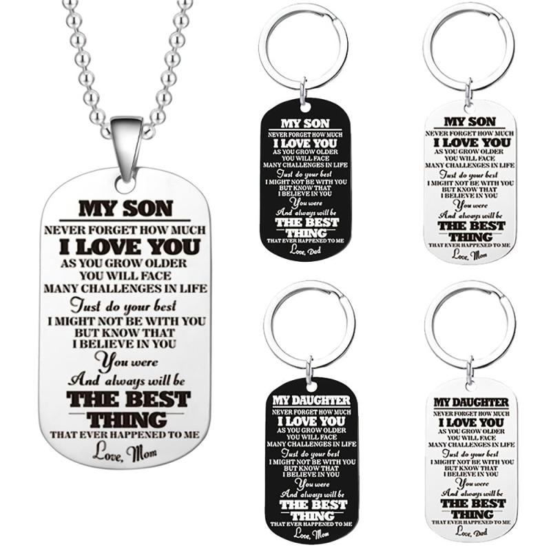 Letter Pendant Necklace & Key Ring Gift From Mom And Dad To Child