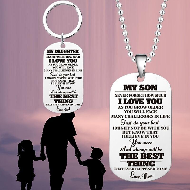 Letter Pendant Necklace & Key Ring Gift From Mom And Dad To Child