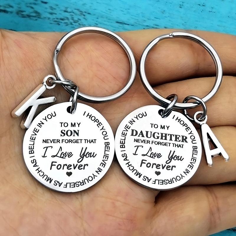 Stainless Steel Engraved Initials Keychain Gift For Son Daughter