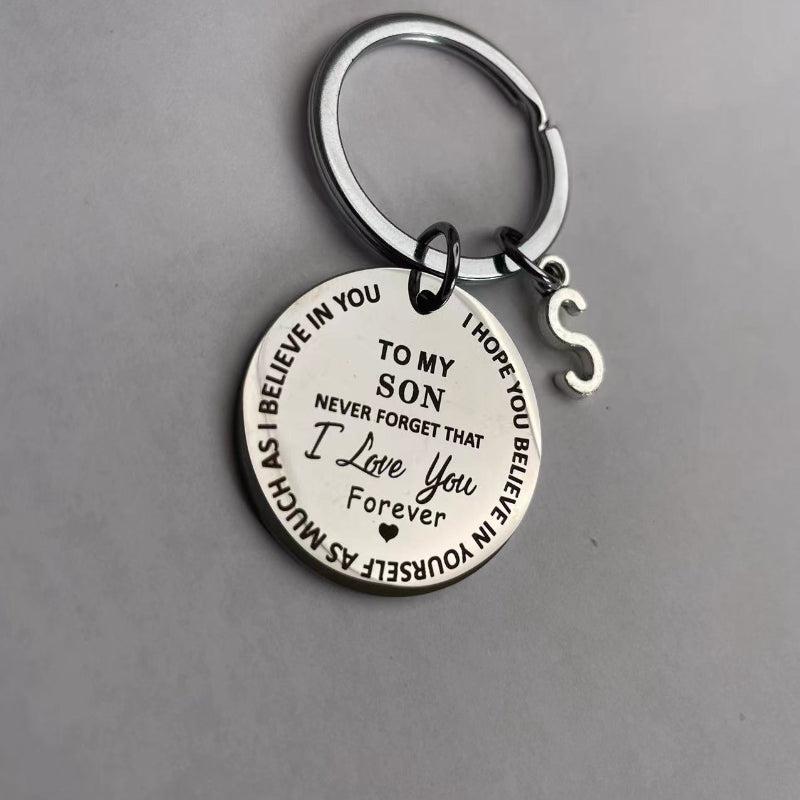 Stainless Steel Engraved Initials Keychain Gift For Son Daughter