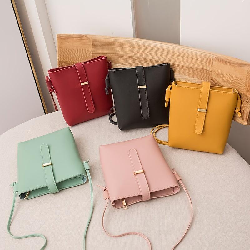 Vintage Faux Leather Bucket Bag Small Zipper Shoulder Bag Women's Casual Purse