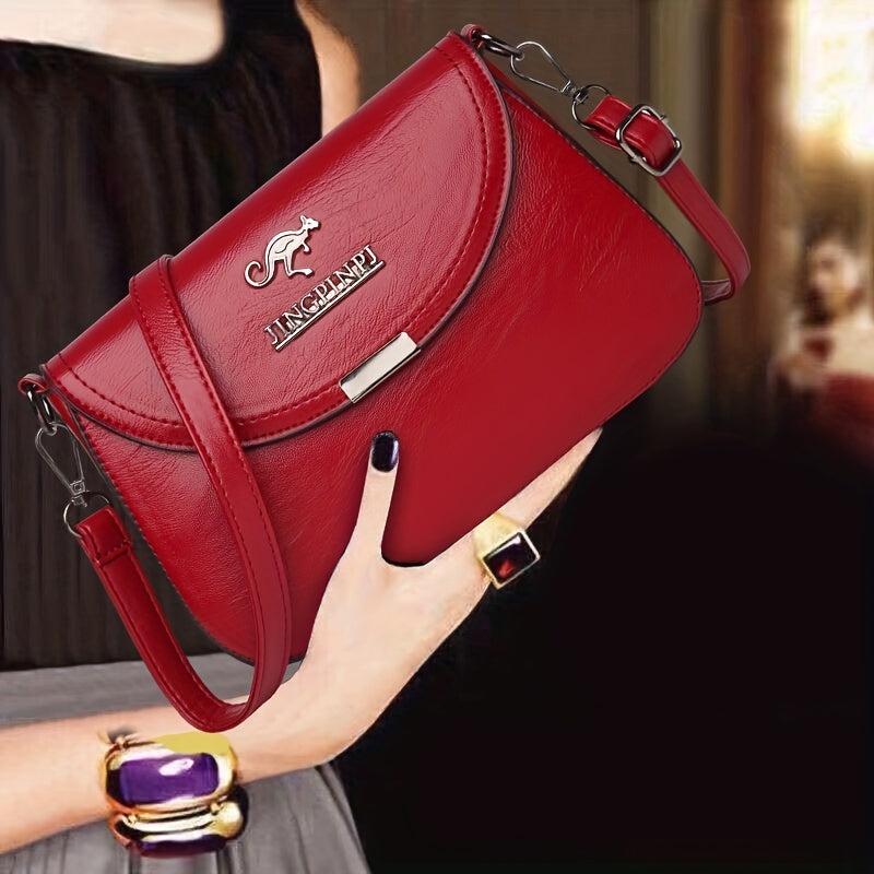 Metal Letter Decor Crossbody Bag Solid Shoulder Bag