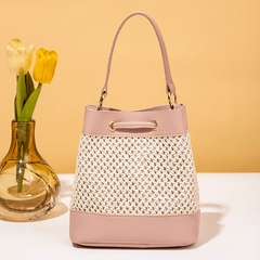 Straw Stitching Bucket Crossbody Bag