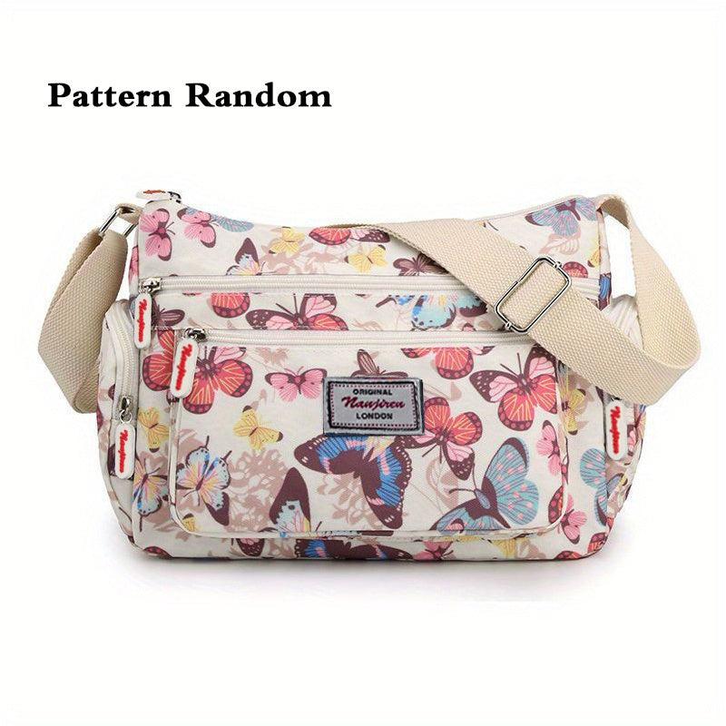 Large Capacity Zipper Bag Full Print Crossbody Bag Nylon Stylish Shoulder Bag