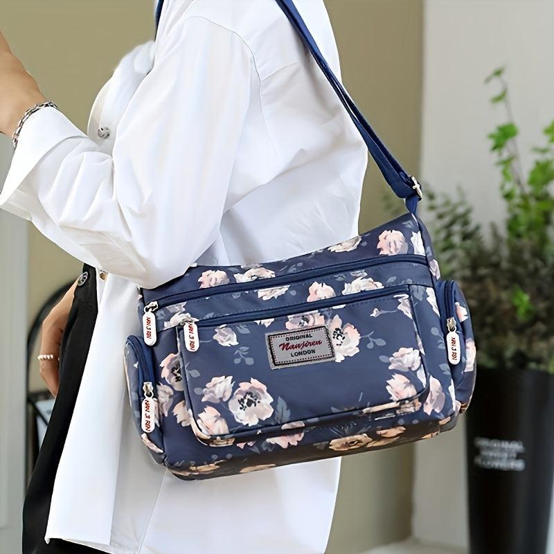 Large Capacity Zipper Bag Full Print Crossbody Bag Nylon Stylish Shoulder Bag