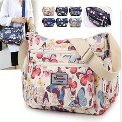 Large Capacity Zipper Bag Full Print Crossbody Bag Nylon Stylish Shoulder Bag