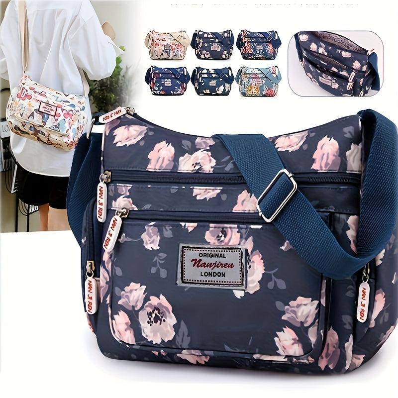 Large Capacity Zipper Bag Full Print Crossbody Bag Nylon Stylish Shoulder Bag