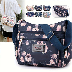 Large Capacity Zipper Bag Full Print Crossbody Bag Nylon Stylish Shoulder Bag