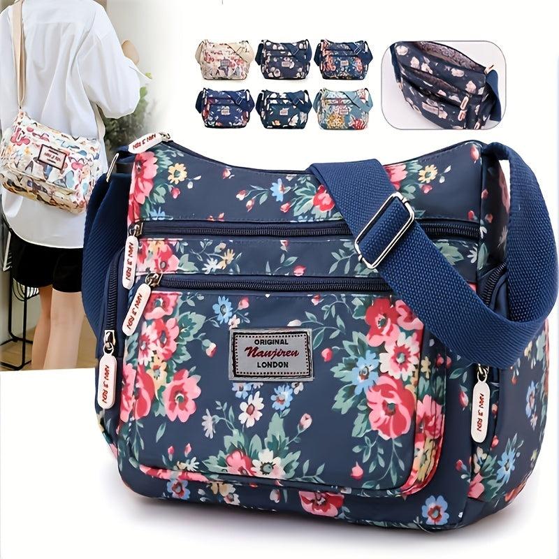 Large Capacity Zipper Bag Full Print Crossbody Bag Nylon Stylish Shoulder Bag