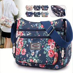 Large Capacity Zipper Bag Full Print Crossbody Bag Nylon Stylish Shoulder Bag