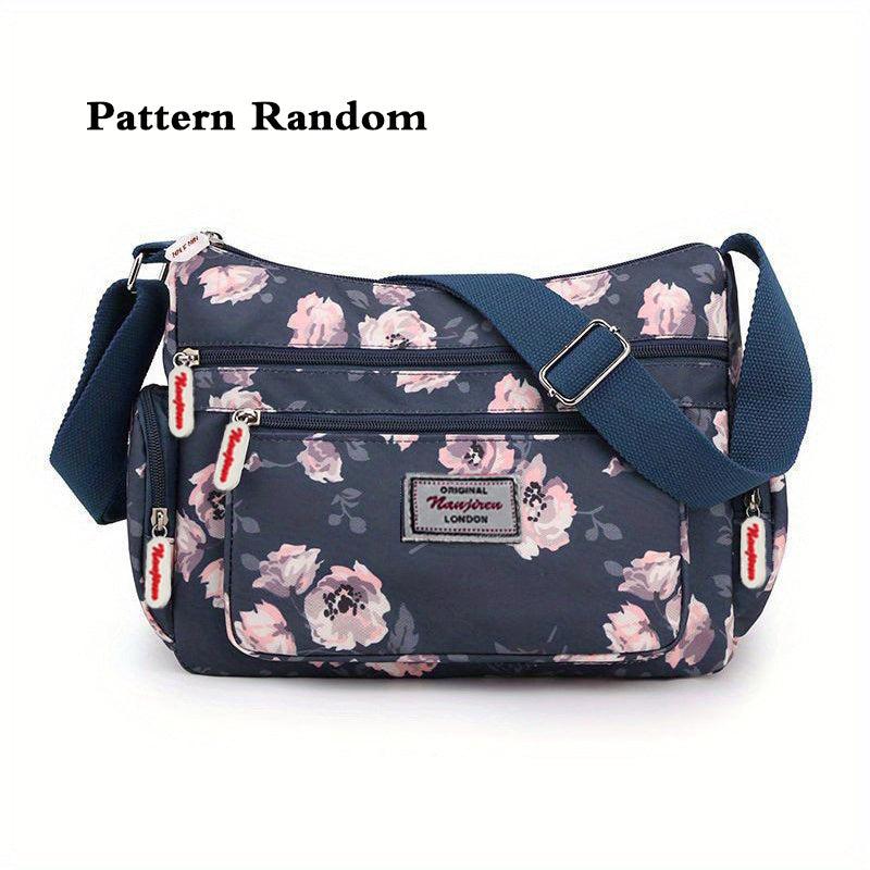 Large Capacity Zipper Bag Full Print Crossbody Bag Nylon Stylish Shoulder Bag