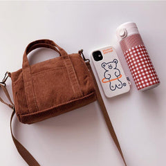 Corduroy Crossbody Bag Mini Handbag Casual Travel Shoulder Bag