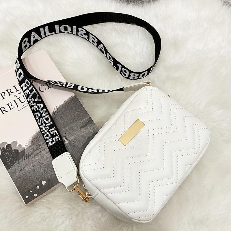 Chevron Quilted Crossbody Bag Women's Small Square Purse Zipper Shoulder Bag