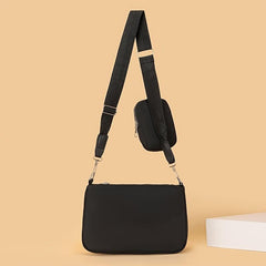 Metal Decor Crossbody Bag With Coin Purse Solid Shoulder Bag