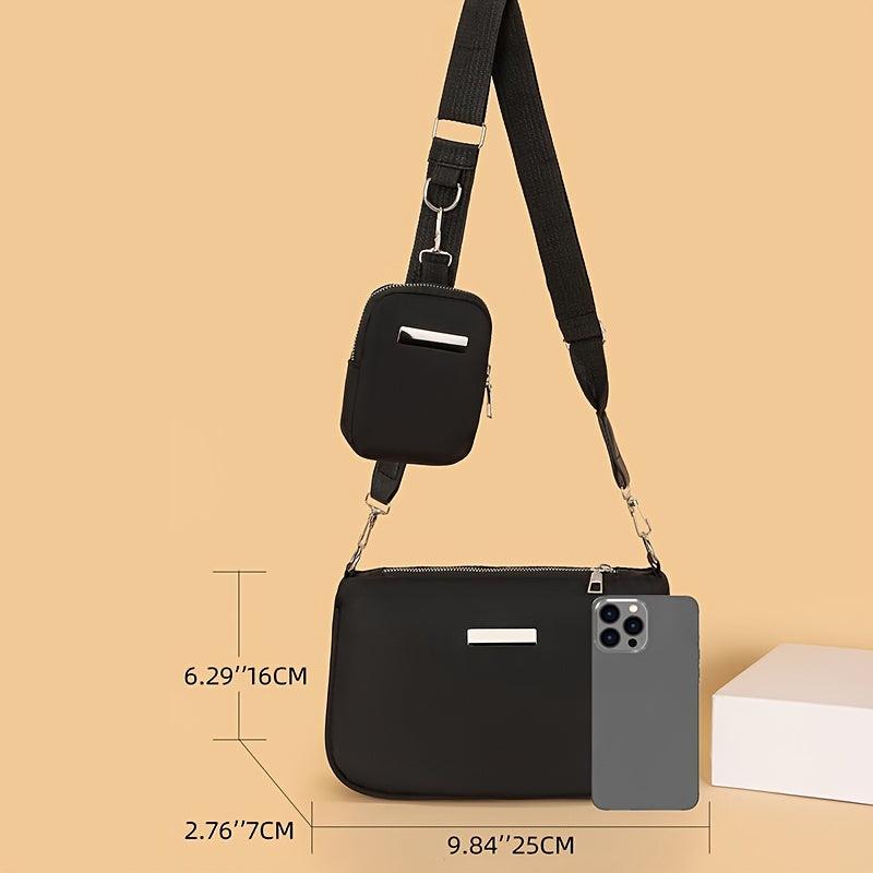 Metal Decor Crossbody Bag With Coin Purse Solid Shoulder Bag