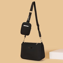 Metal Decor Crossbody Bag With Coin Purse Solid Shoulder Bag