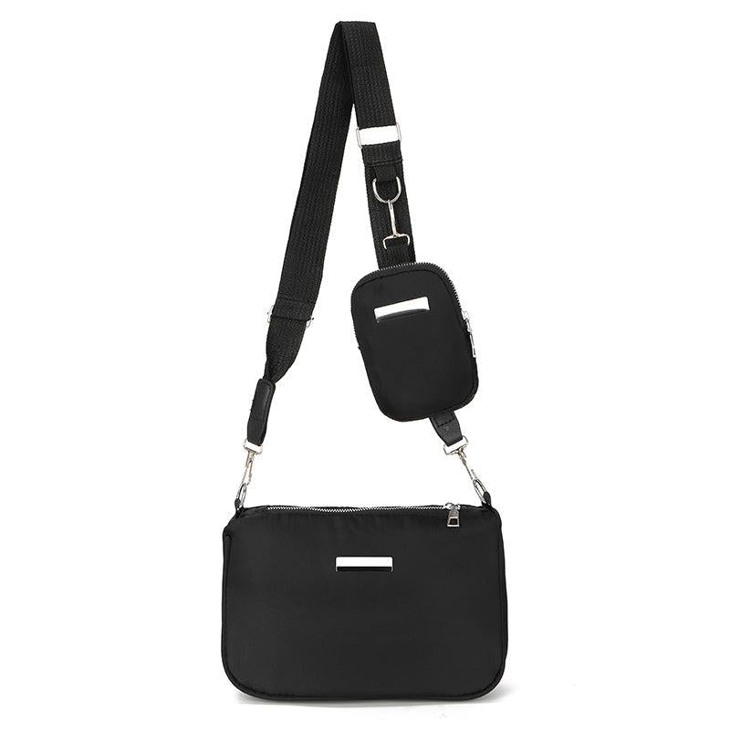 Metal Decor Crossbody Bag With Coin Purse Solid Shoulder Bag