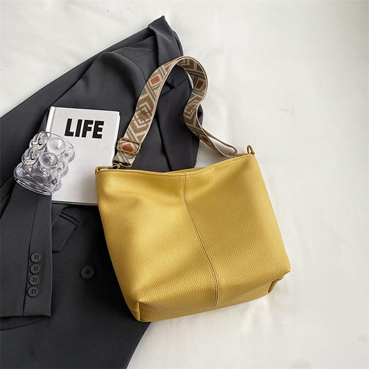 Wide Strap Crossbody Bag PU Leather Classic Shoulder Bag