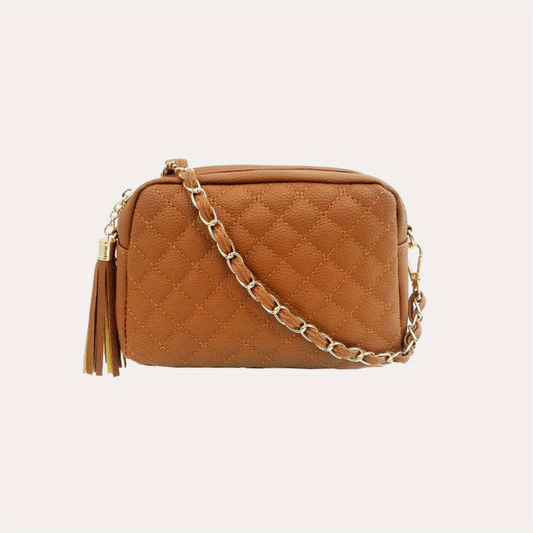 Argyle Quilted Crossbody Bag Chain Shoulder Bag Tassel Square Purse