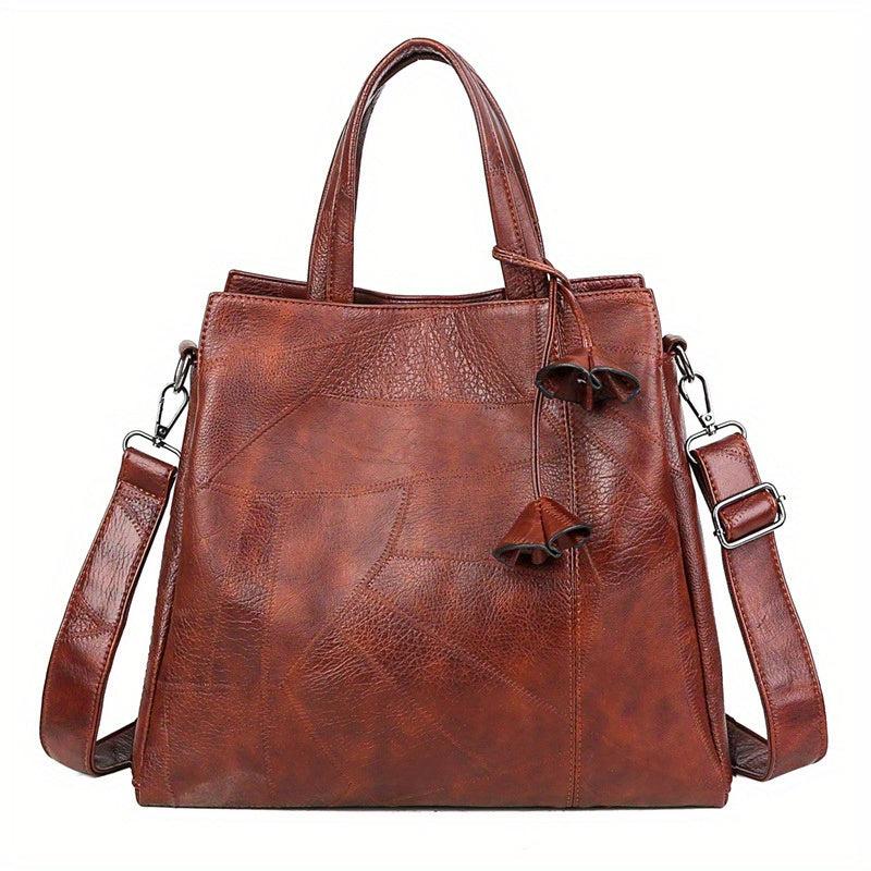 Vintage Large Tote Bag PU Leather Shoulder Crossbody Handbag