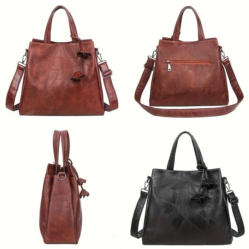 Vintage Large Tote Bag PU Leather Shoulder Crossbody Handbag