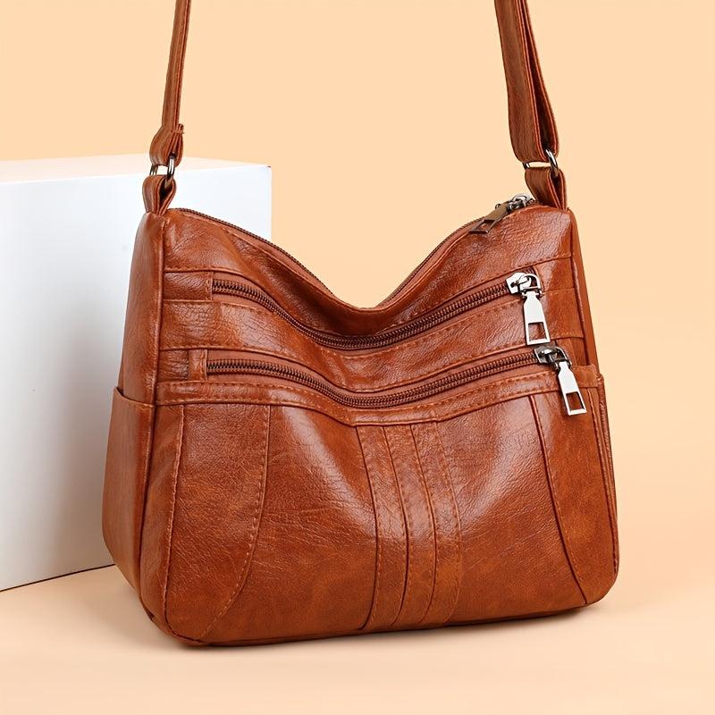 Flower Embossed Crossbody Bag Soft Leather Shoulder Purse