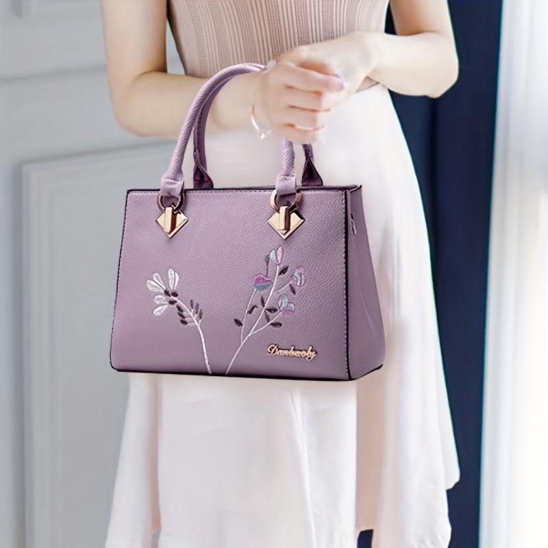Flower Embroidery Crossbody Bag Top Handle Satchel Purse