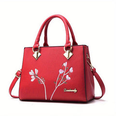 Flower Embroidery Crossbody Bag Top Handle Satchel Purse
