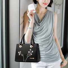 Flower Embroidery Crossbody Bag Top Handle Satchel Purse