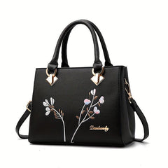 Flower Embroidery Crossbody Bag Top Handle Satchel Purse