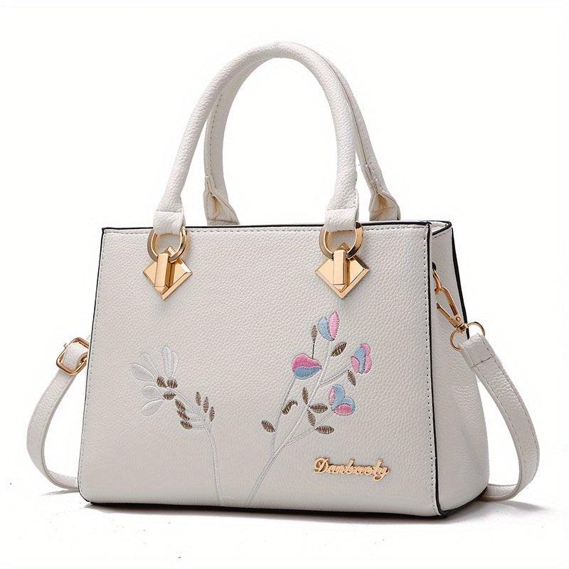 Flower Embroidery Crossbody Bag Top Handle Satchel Purse