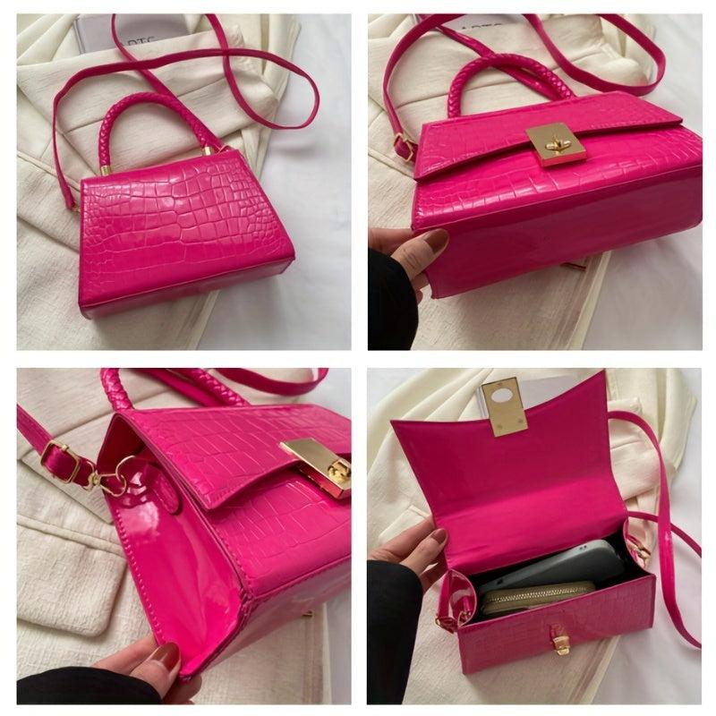 Crocodile Embossed Crossbody Bag Top Handle Flap Purse Women