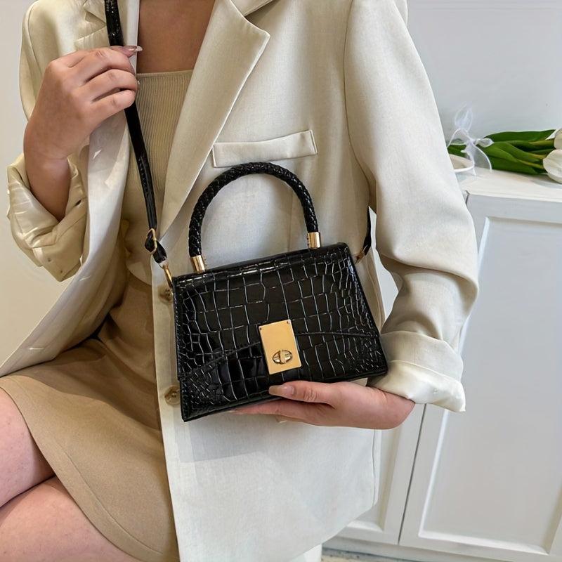 Crocodile Embossed Crossbody Bag Top Handle Flap Purse Women