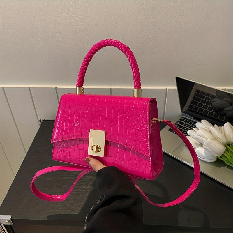 Crocodile Embossed Crossbody Bag Top Handle Flap Purse Women