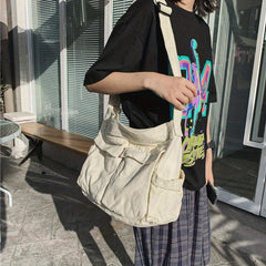 Canvas Crossbody Bag Retro Messenger Large Capacity Travel Shoulder Bag