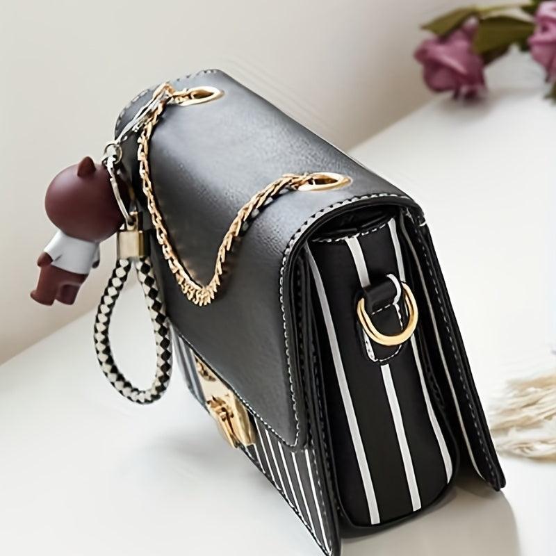 Stripes Print Crossbody Bag Chain Decor Shoulder Bag Women's Square Purse