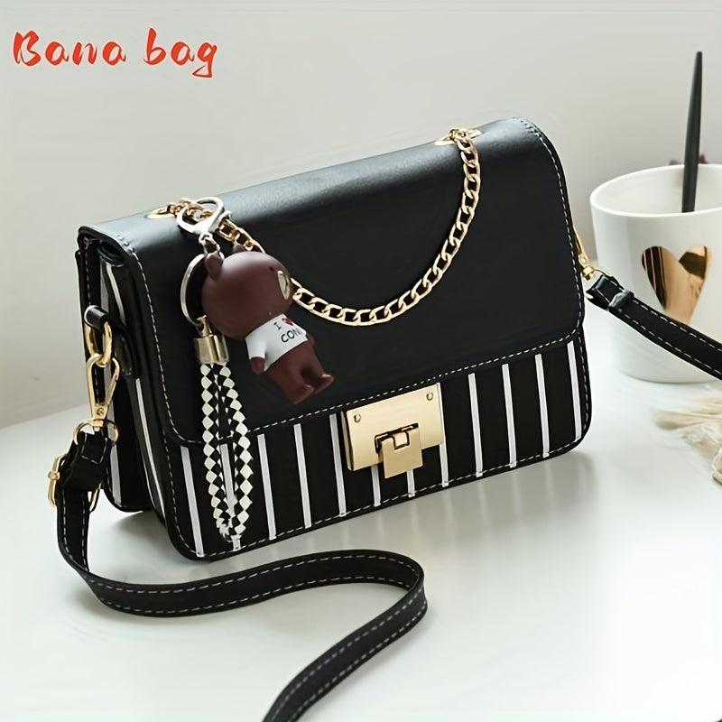 Stripes Print Crossbody Bag Chain Decor Shoulder Bag Women's Square Purse