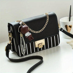 Stripes Print Crossbody Bag Chain Decor Shoulder Bag Women's Square Purse