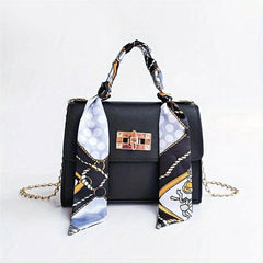 Mini Scarf Decor Crossbody Bag Top Handle Satchel